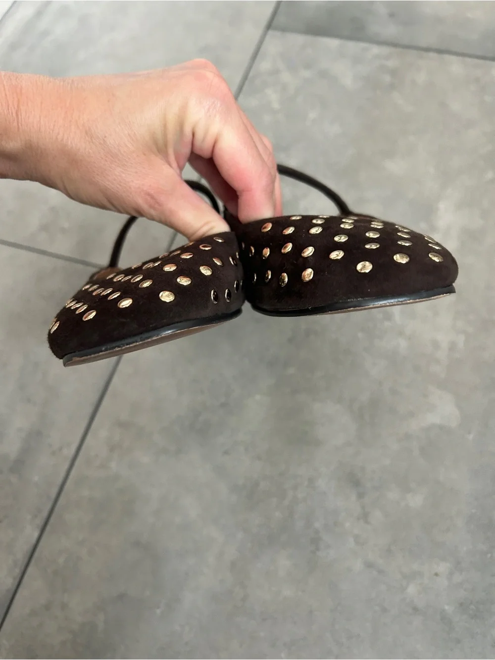 Madewell Greta Ballet Flat Mules Studded Suede Brown 6